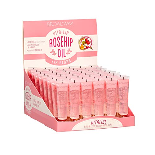 Broadway Vita-Lip Clear Lip Gloss Rosehip, 48-Pack for Shine and Moisture