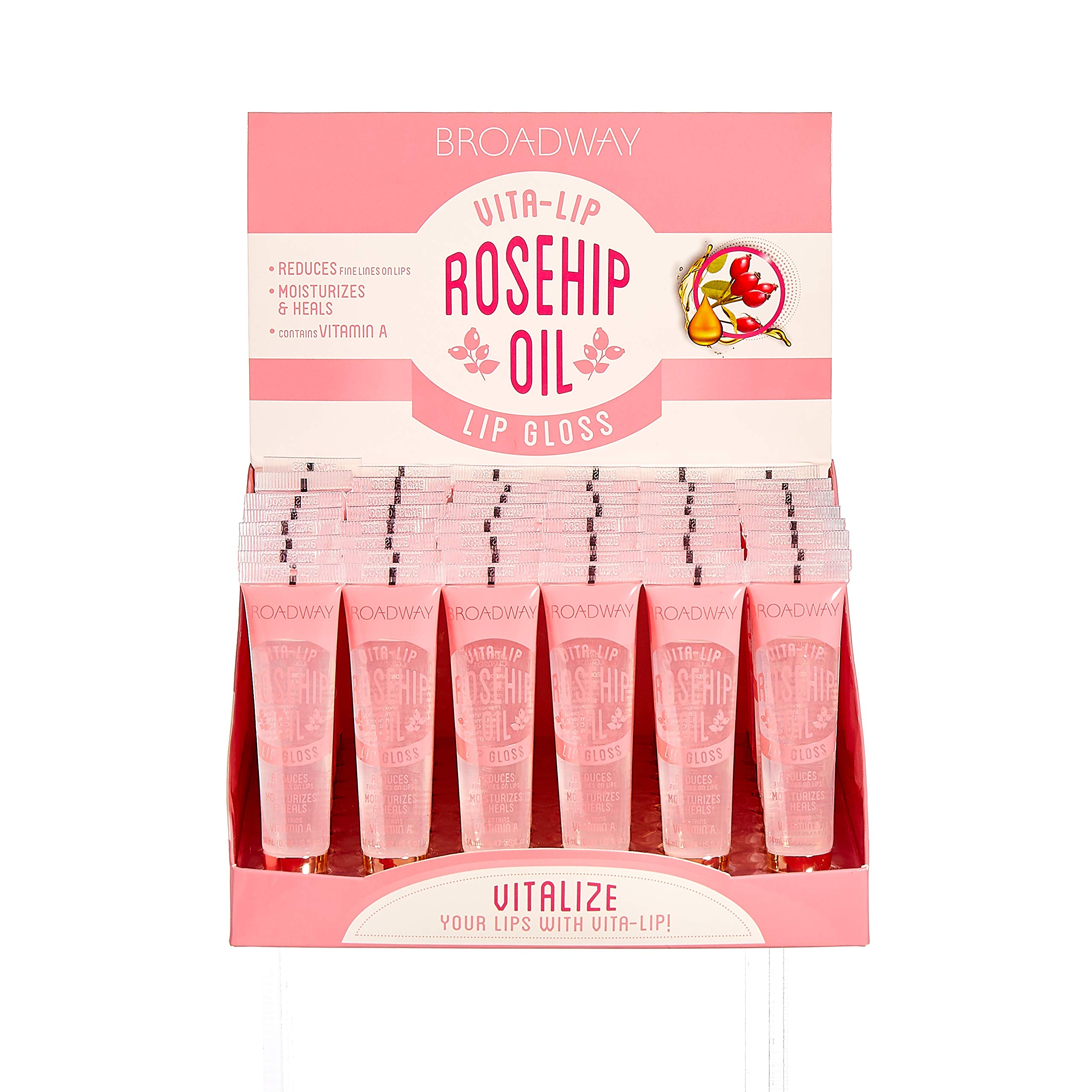 Broadway Vita-Lip Clear Lip Gloss Rosehip, 48-Pack for Shine and Moisture