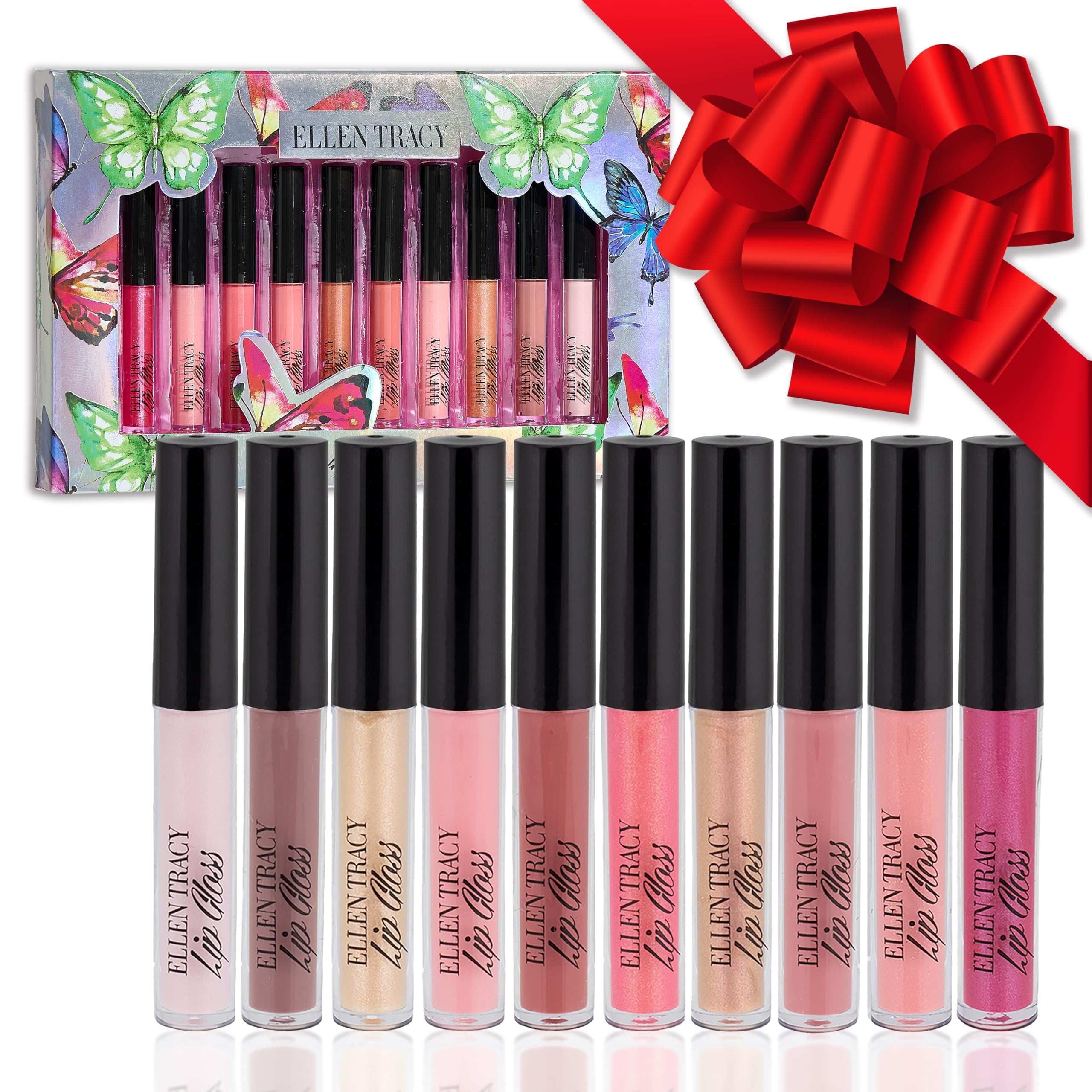 Ellen Tracy Shimmery Lip Gloss Set - 10pcs for Women and Girls
